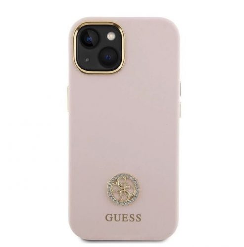 Apple Iphone 15 Guess Strass Metal Logo pink szilikon tok