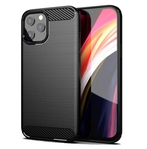 Apple Iphone 11 Pro erősített szilikon tok szálcsiszolt karbon minta fekete