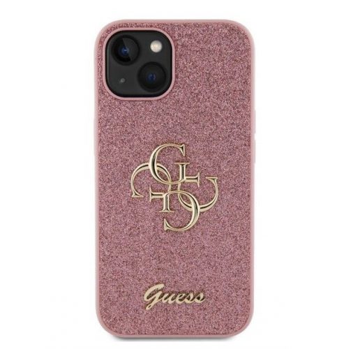 Apple Iphone 15 Guess Glitter Metal Logo Pink szilikon tok