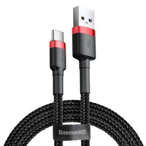 Töltő és adatkábel Baseus CATKLF-B91 Usb A Type-c 100cm 3A szövet erősített fekete-piros